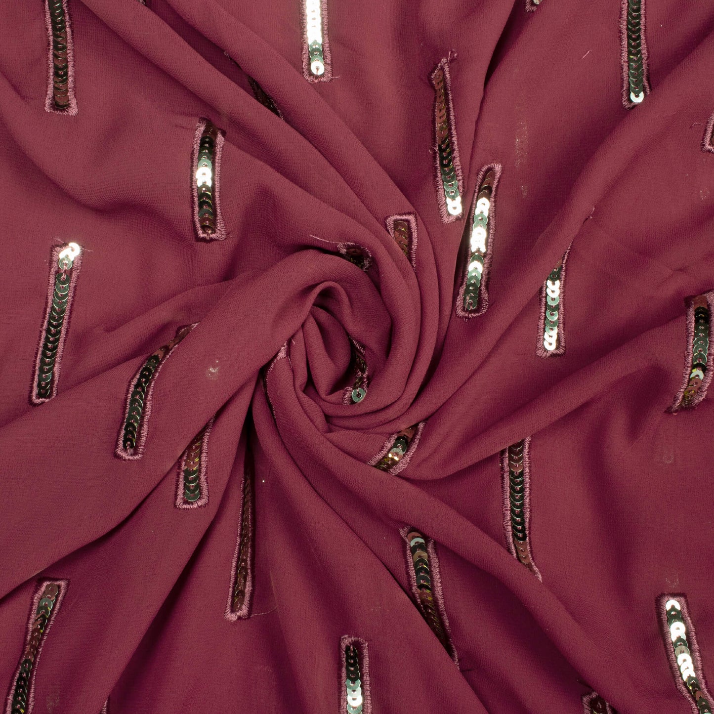 Maroon Stripes Patten Sequins Embroidery Georgette Fabric