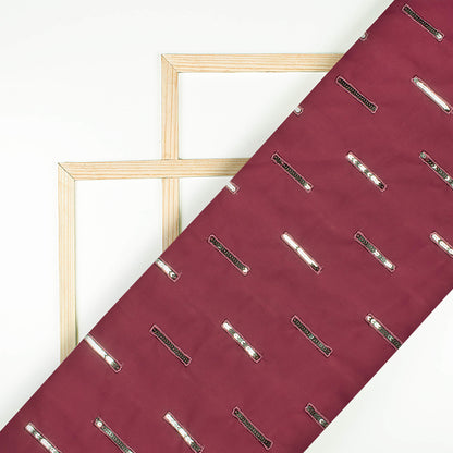Maroon Stripes Patten Sequins Embroidery Georgette Fabric