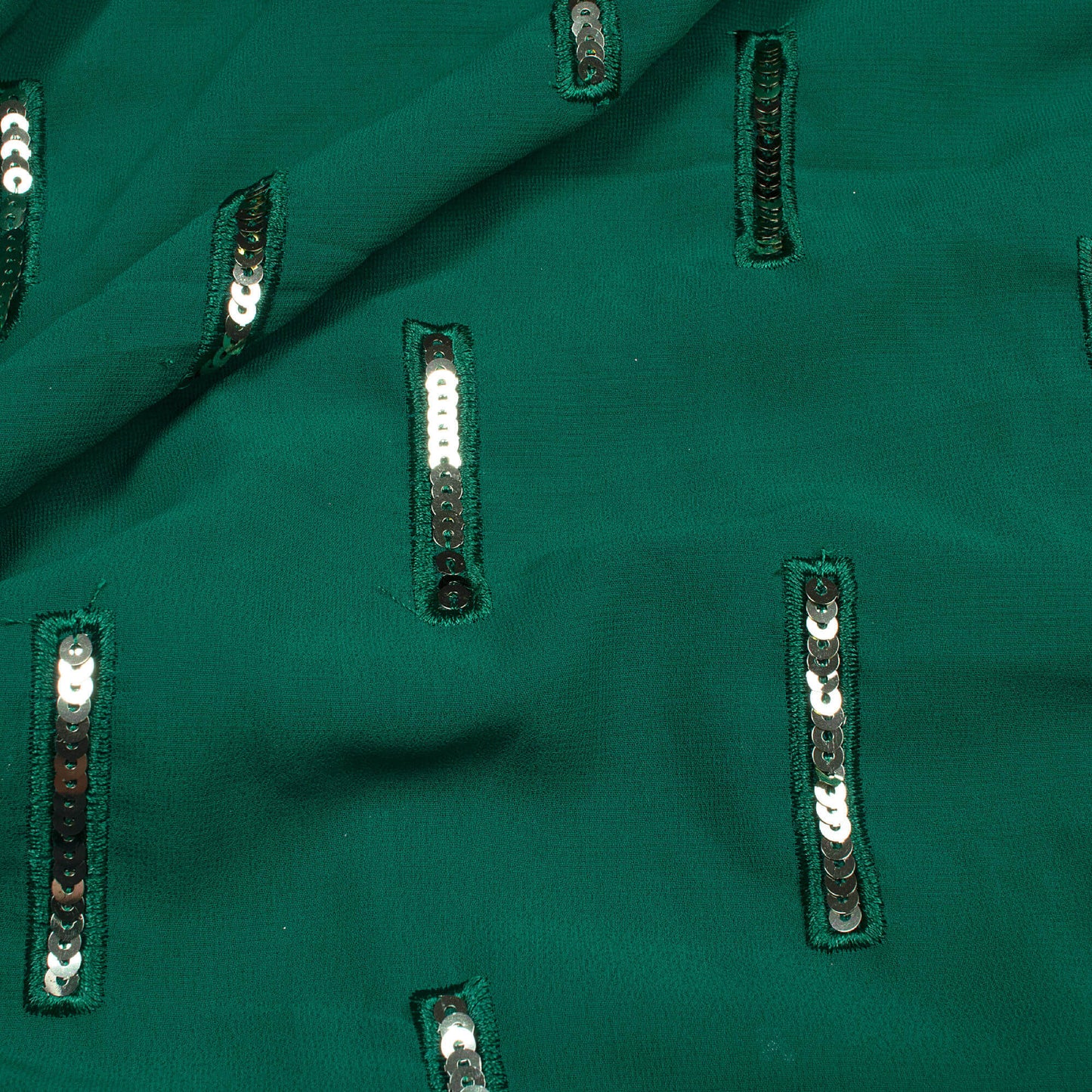 Sacramento Green Stripes Patten Sequins Embroidery Georgette Fabric