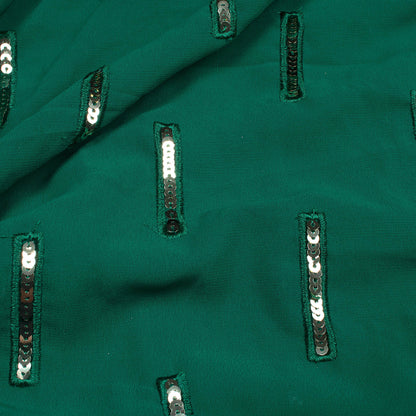 Sacramento Green Stripes Patten Sequins Embroidery Georgette Fabric