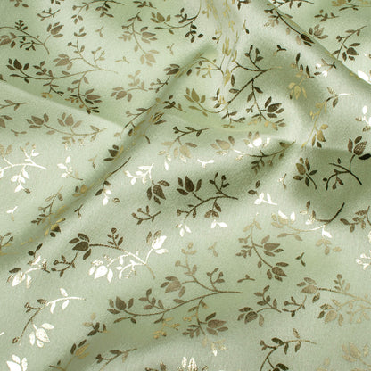 Tea Green Floral Pattern Golden Foil Print Japan Satin Fabric