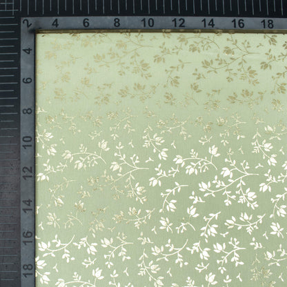 Tea Green Floral Pattern Golden Foil Print Japan Satin Fabric