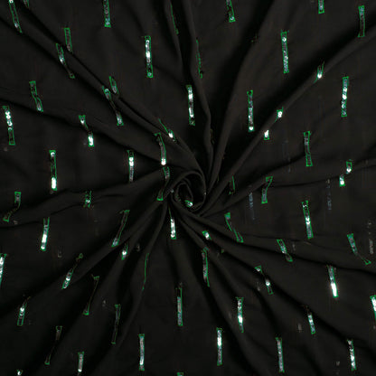 Black And Green Stripes Pattern Sequins Embroidery Georgette Fabric