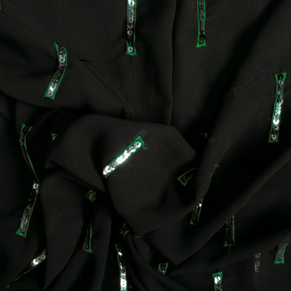 Black And Green Stripes Pattern Sequins Embroidery Georgette Fabric