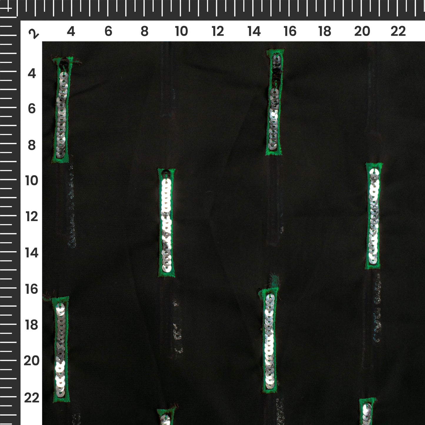 Black And Green Stripes Pattern Sequins Embroidery Georgette Fabric