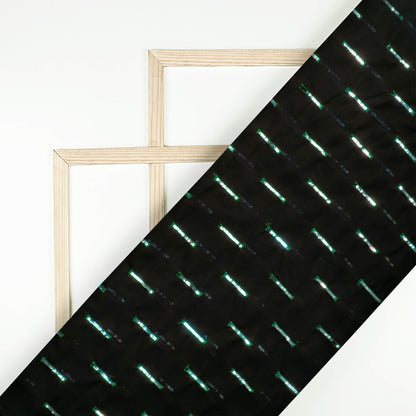 Black And Green Stripes Pattern Sequins Embroidery Georgette Fabric