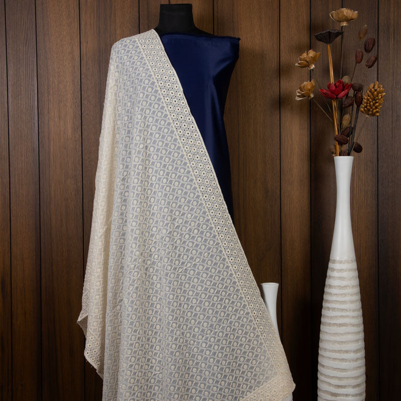 White Ethnic Pattern Embroidery Georgette Dupatta
