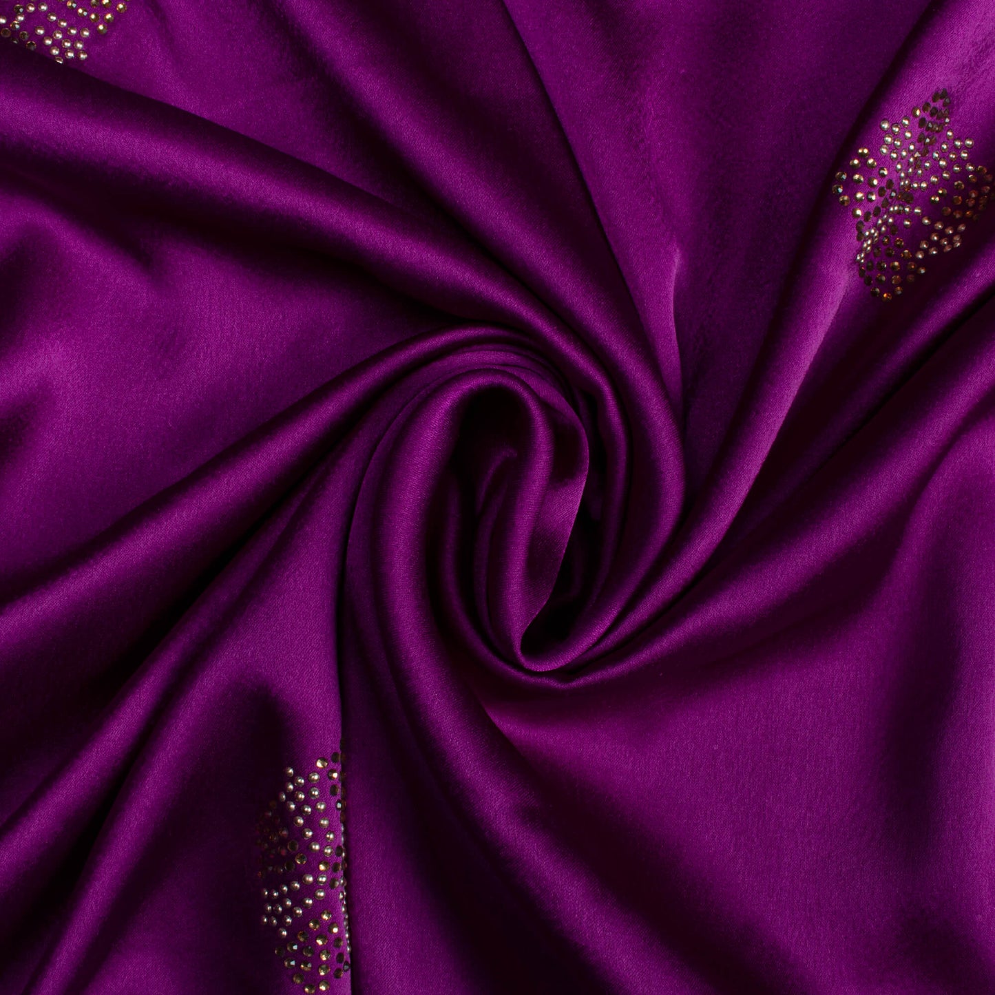Wine Purple Checks Premium Swarovski Hand Work Japan Satin Fabric