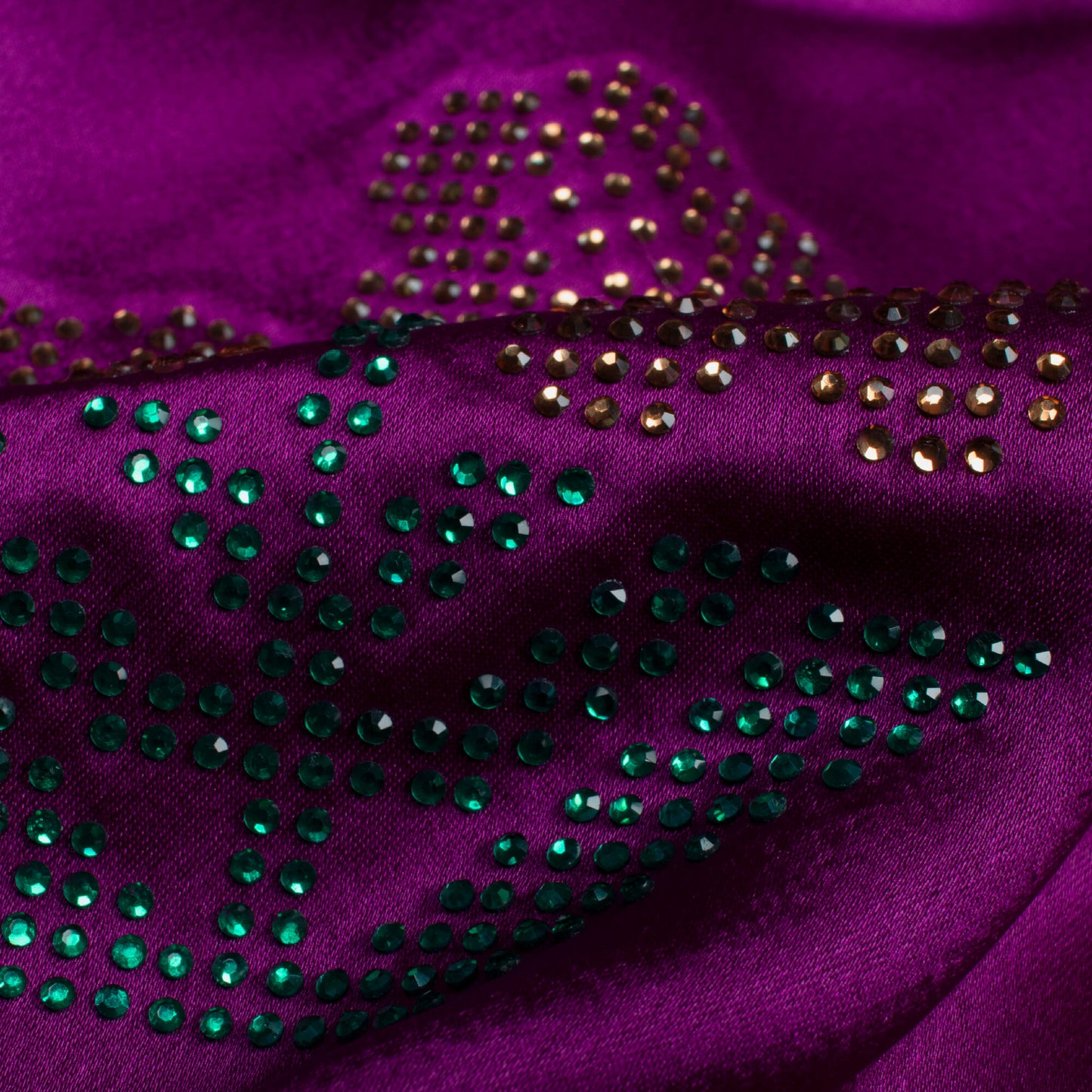 Wine Purple Floral Premium Swarovski Hand Work Japan Satin Fabric