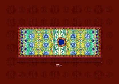 Emerald Green And Royal Blue Ethnic Pattern Unstitched Georgette Kaftan