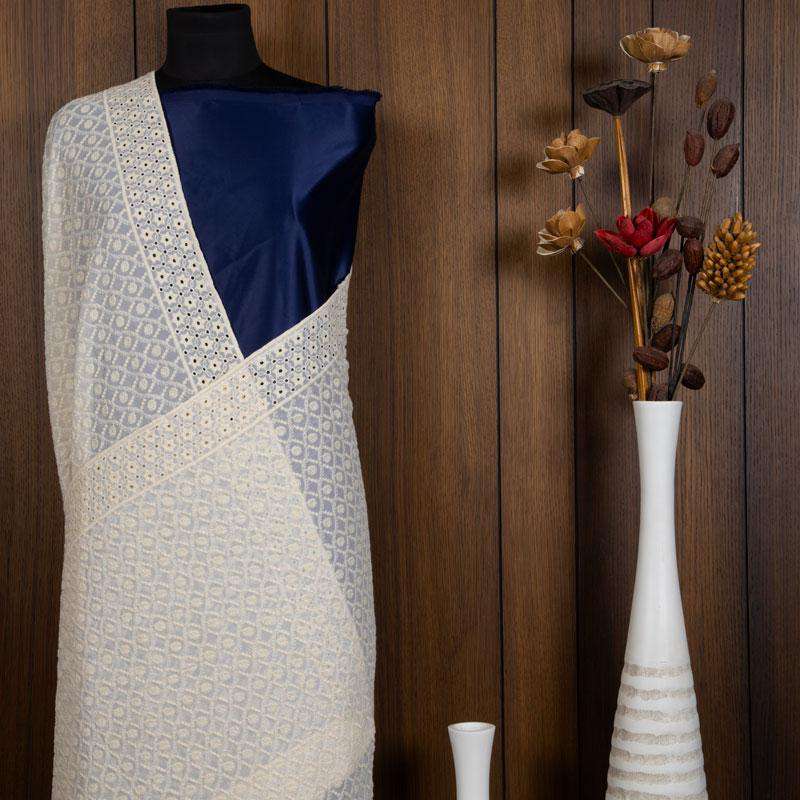 White Ethnic Pattern Embroidery Georgette Dupatta