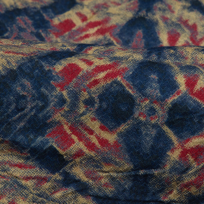 Rhino Blue And Merlot Red Geometric Pattern Screen Print Viscose Modal Rayon Fabric - Fabcurate