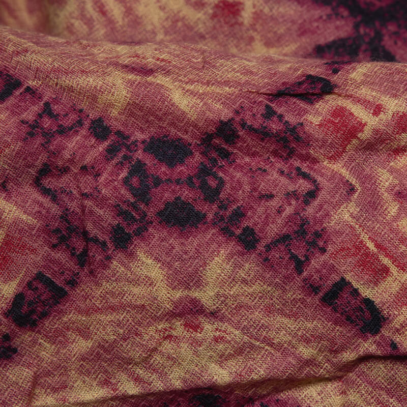 Ruby Pink And Faux Dark Charcoal Geometrical Pattern Screen Print Viscose Modal Rayon Fabric - Fabcurate