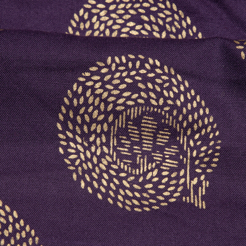 Purple And Golden Butta Pattern Foil Screen Print Viscose Rayon Fabric - Fabcurate