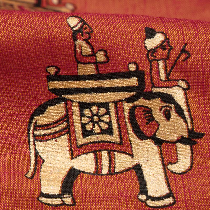 Burnt Orange Animal Pattern Foil Screen Print Dual Tone Viscose Rayon Slub Fabric - Fabcurate