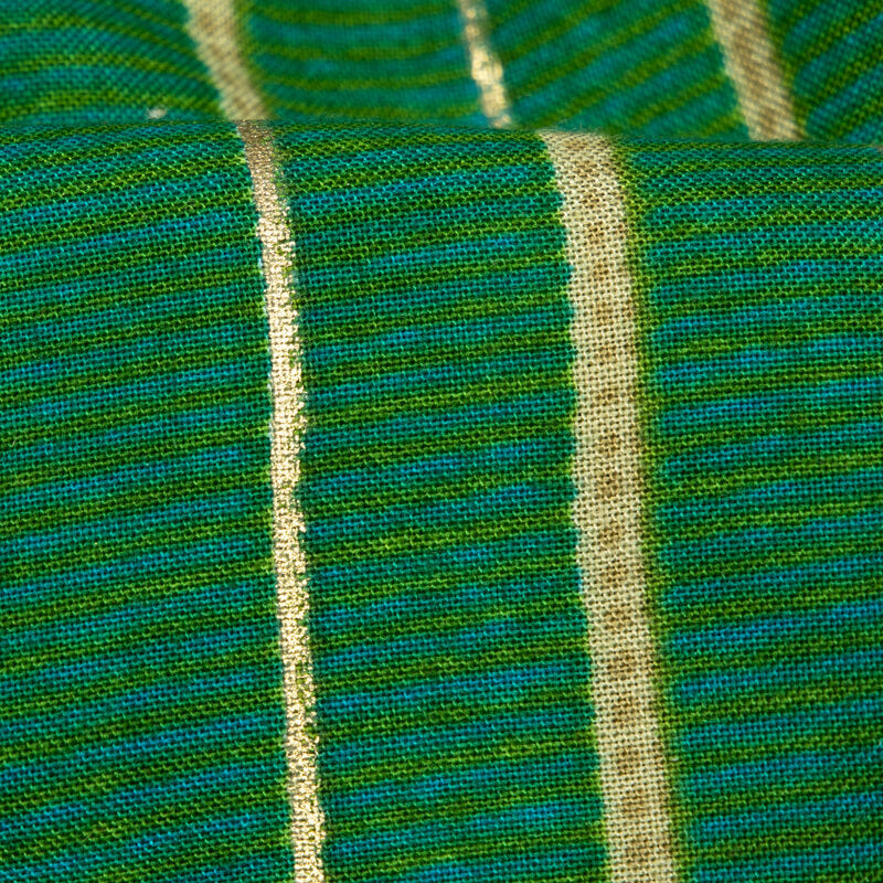 Green Stripes Pattern Foil Screen Print Viscose Rayon Fabric - Fabcurate