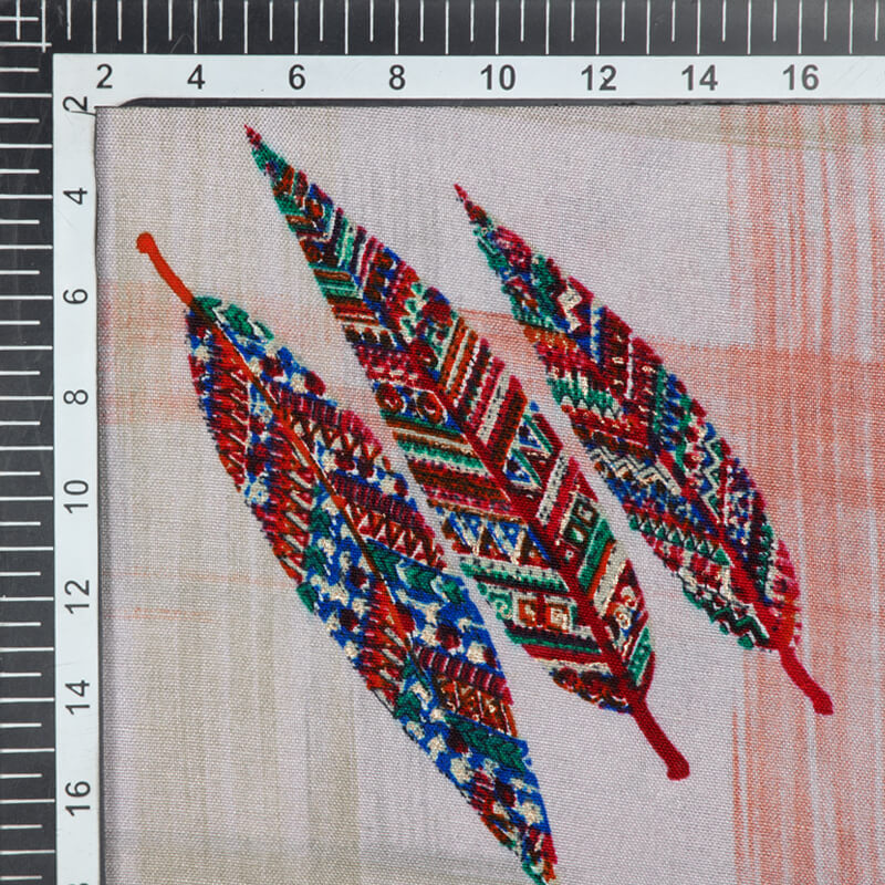 Multicolor Leaf Pattern Foil Screen Print Viscose Linen By Rayon Fabric - Fabcurate