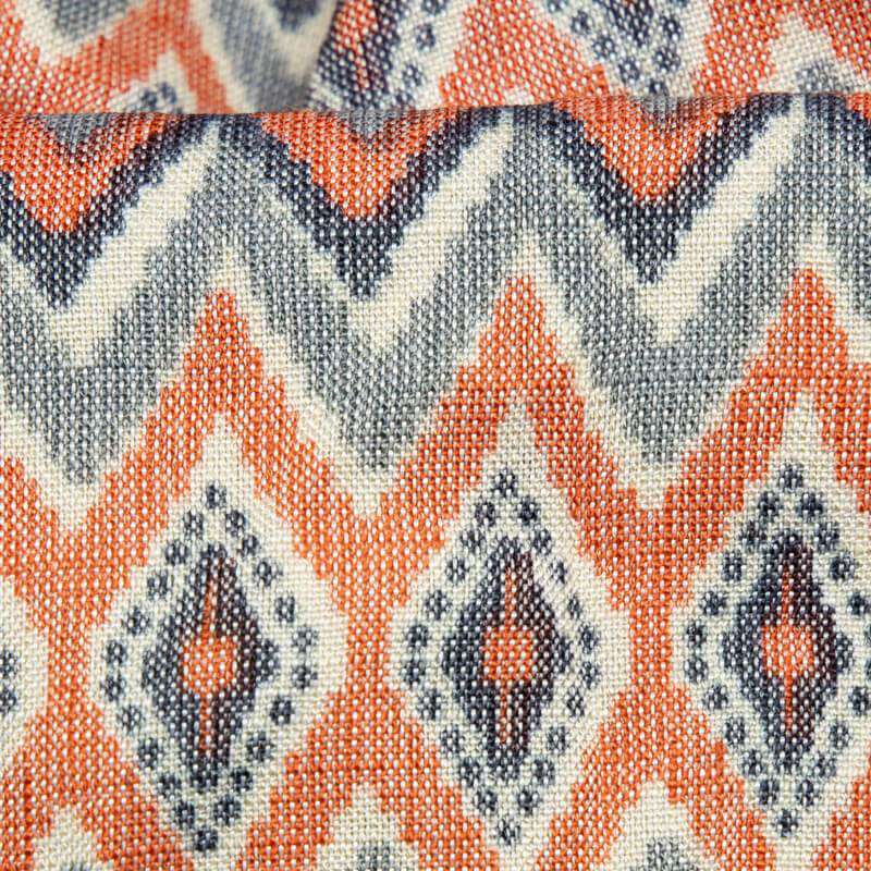 Light Grey And Orange Geometric Pattern Screen Print Dual Tone Viscose Rayon Fabric - Fabcurate
