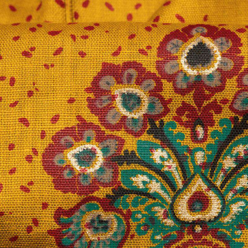 Mustard Butta Pattern Foil Screen Print Cotton By Linen Fabric - Fabcurate