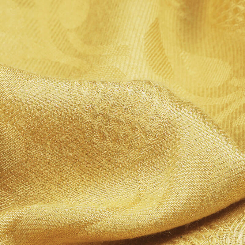 Mustard Yellow Leaf Pattern Rayon Jacquard Fabric - Fabcurate