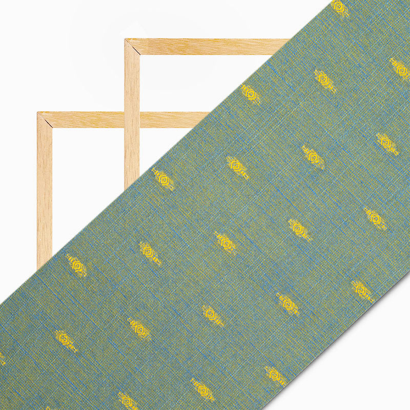 Blue And Yellow Dobby Dual Tone Rayon Slub Fabric - Fabcurate