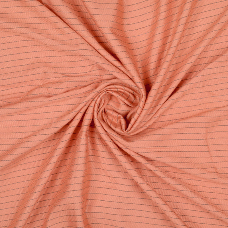 Coral Peach Stripes Dobby Rayon Fabric - Fabcurate