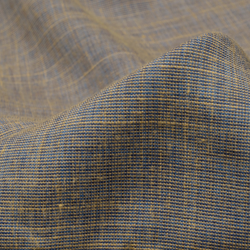 Blue And Mustard Yellow Plain Rayon Slub Fabric (Width 58 Inches) - Fabcurate