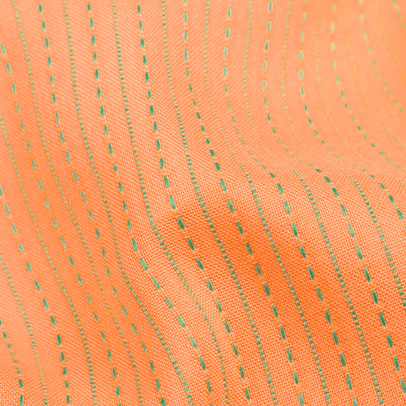 Melon Orange Stripes Kantha Rayon Fabric(Width 56 Inches) - Fabcurate