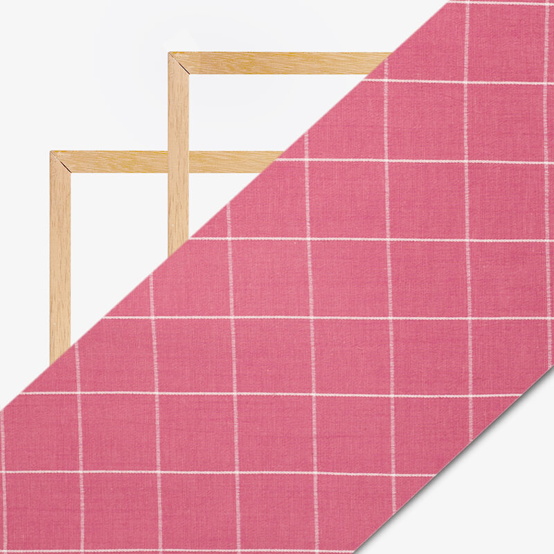 Taffy Pink Checks Dobby Rayon Lycra Fabric - Fabcurate
