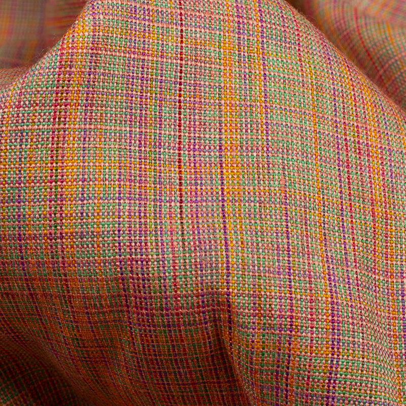 Orange Multicolor Oxford Weave Pattern Cotton Blend Fabric (Width 58 Inches) - Fabcurate