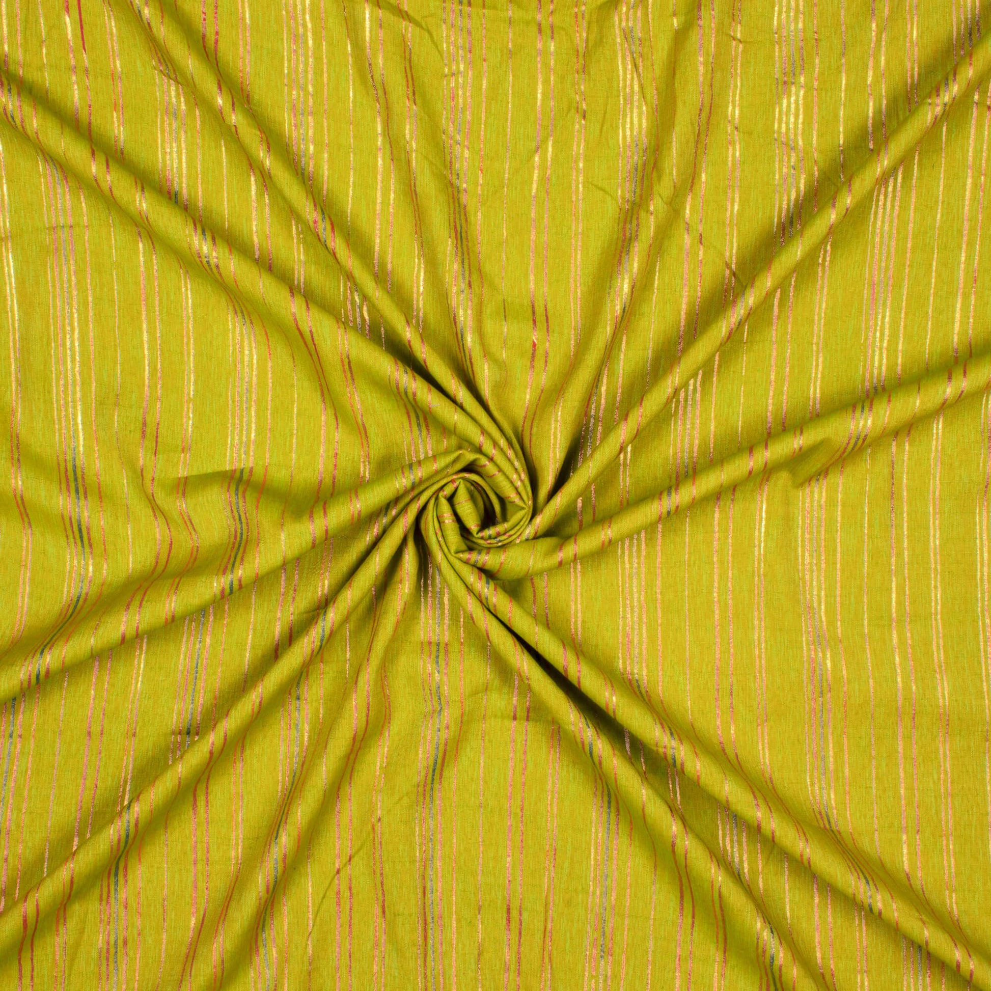 Chartreuse Green Stripes Pattern Rubber Foil Print Rayon Textured Fabric - Fabcurate