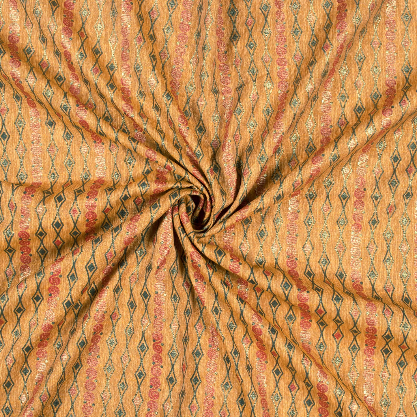 Honey Beige Stripes Pattern Rubber Foil Print Rayon Textured Fabric - Fabcurate