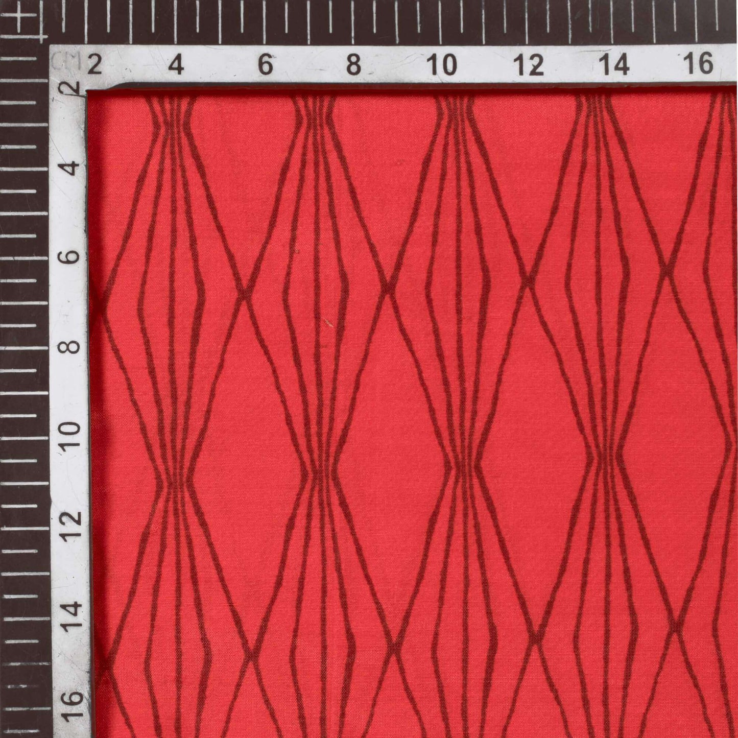 Red And Black Geometric Pattern Screen Print Modal Crepe Fabric - Fabcurate
