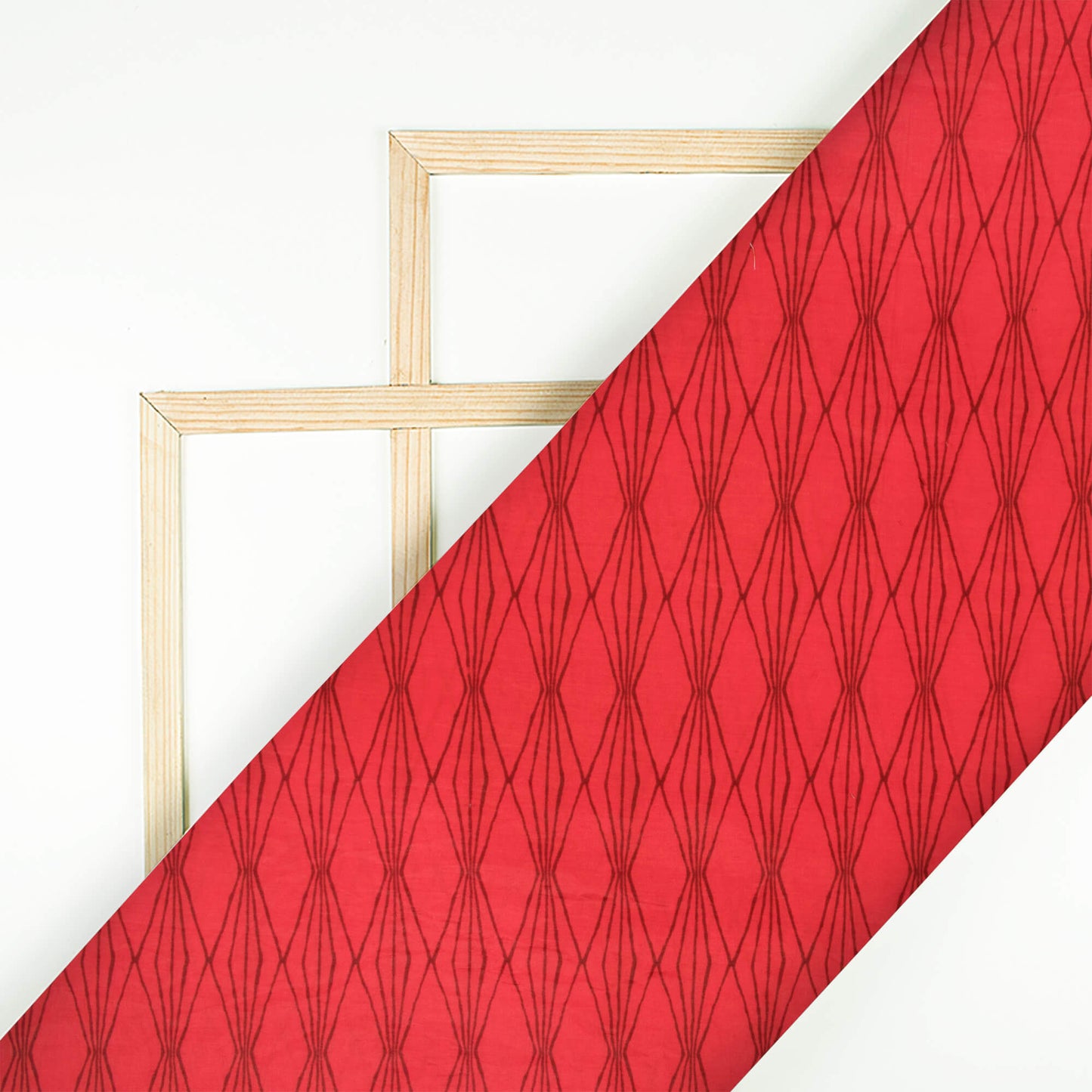 Red And Black Geometric Pattern Screen Print Modal Crepe Fabric - Fabcurate