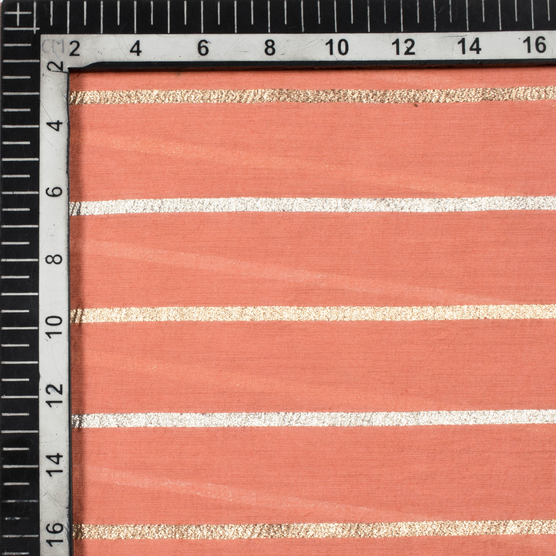 Peach Stripes Pattern Muslin Lurex Fabric - Fabcurate