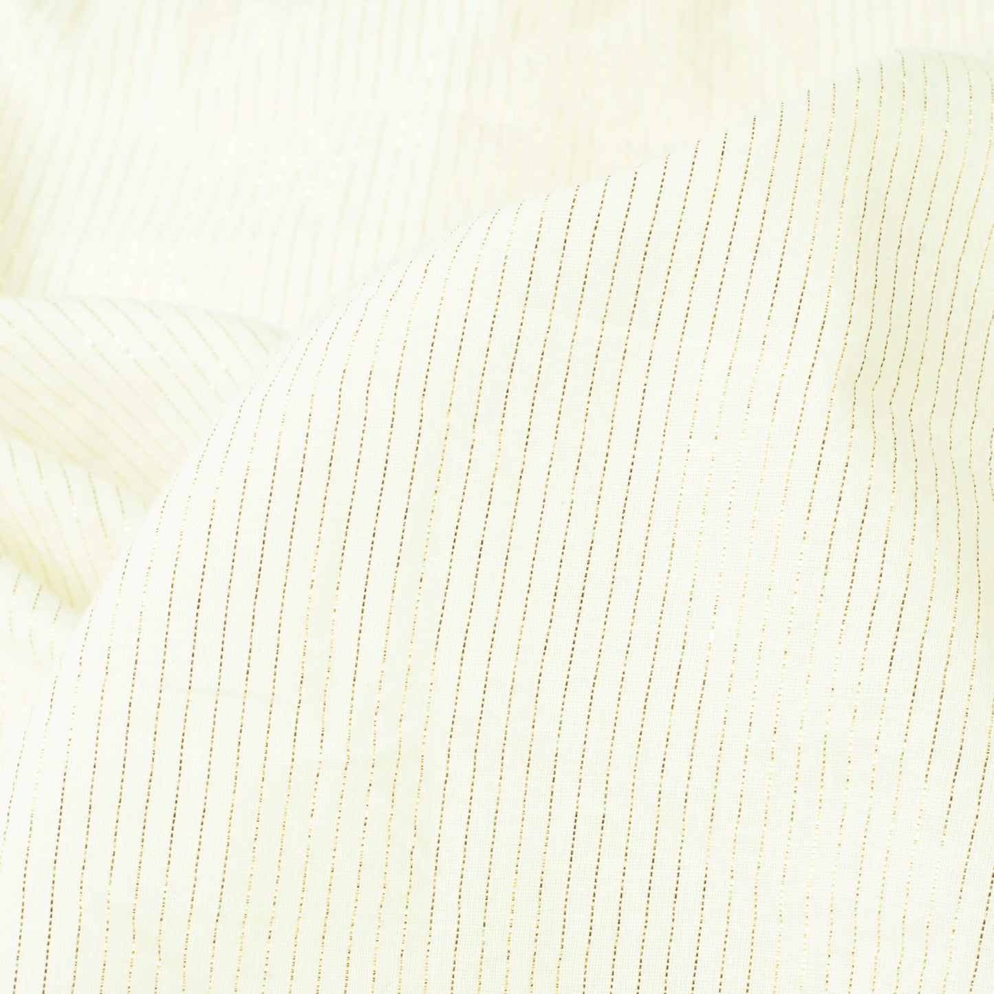 White And Golden Stripes Pattern Dyeable Cotton Lurex Fabric - Fabcurate