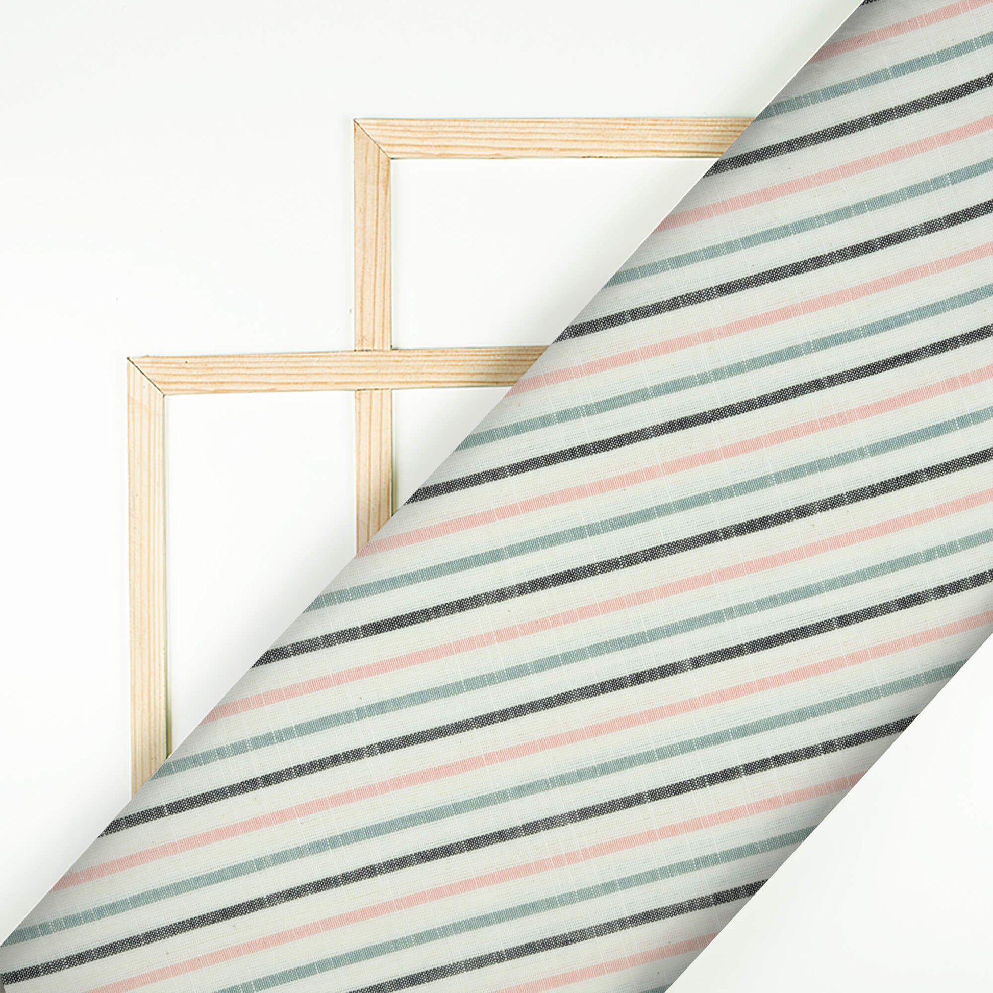 Off White And Rose Pink Stripes Pattern Yarn Dyed Flex Cotton Fabric - Fabcurate
