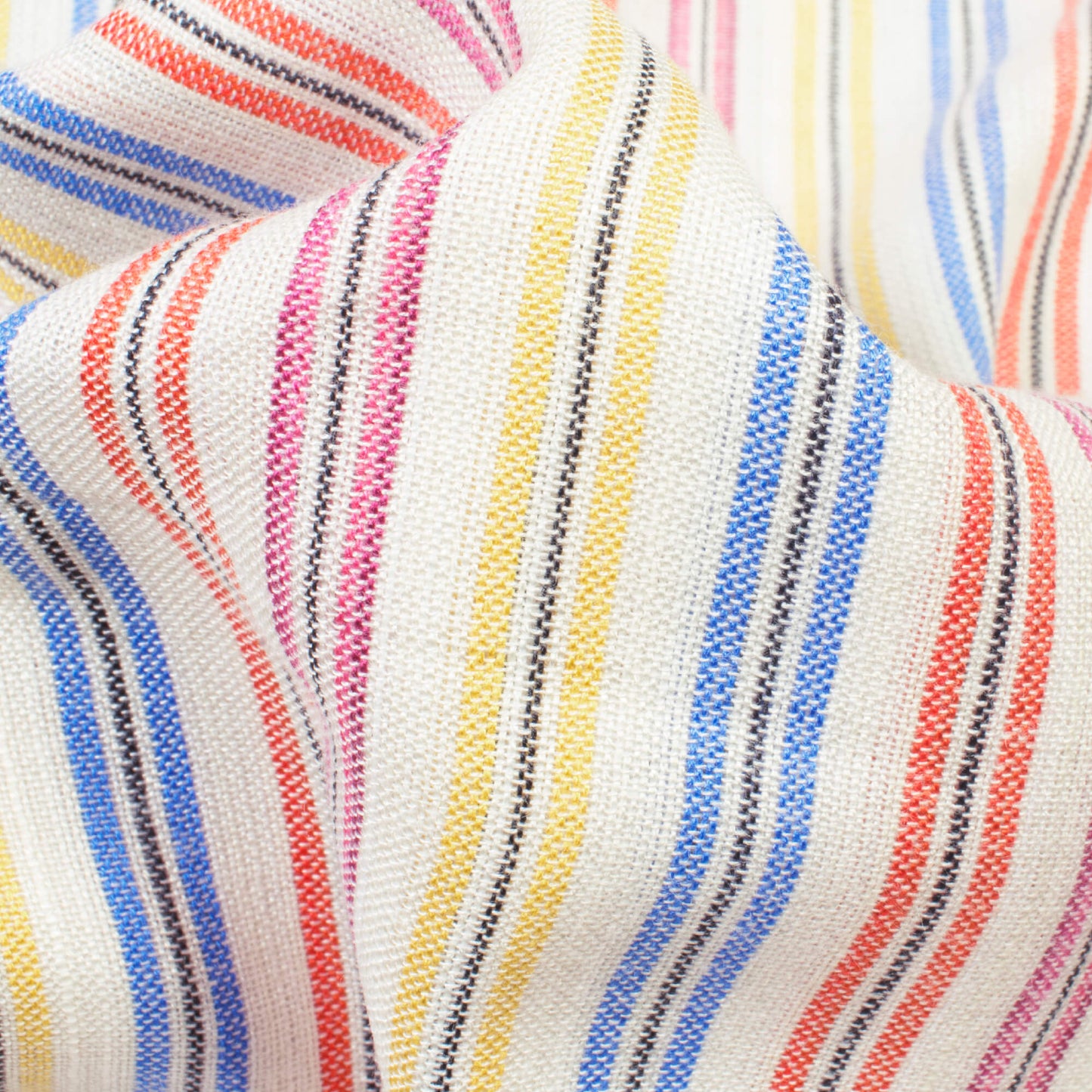 Orange And Flaxen Yellow Stripes Pattern Yarn Dyed Flex Cotton Fabric - Fabcurate