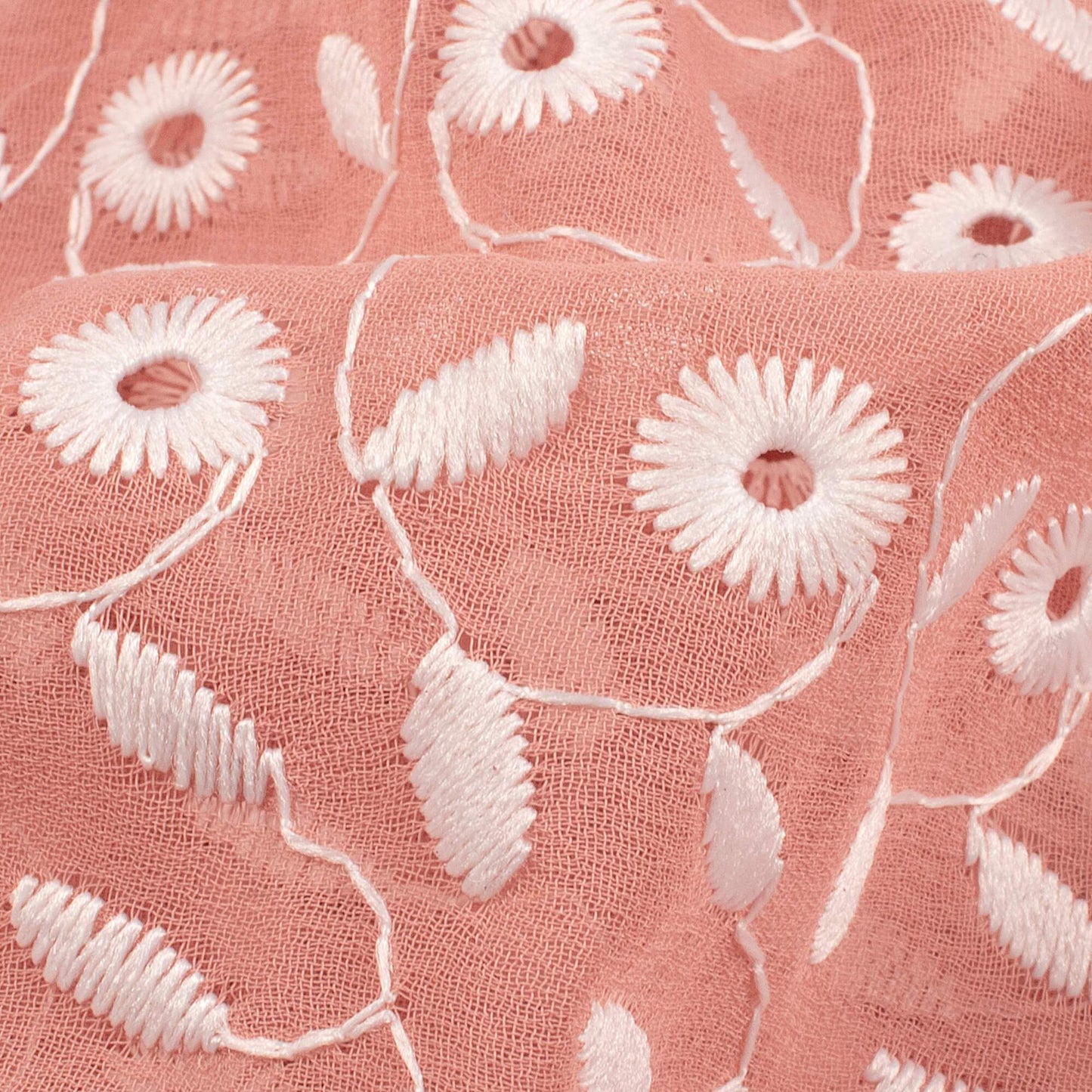 (Cut Piece 0.9 Mtr) Baby Pink Floral Pattern Lucknowi Embroidery Georgette Fabric