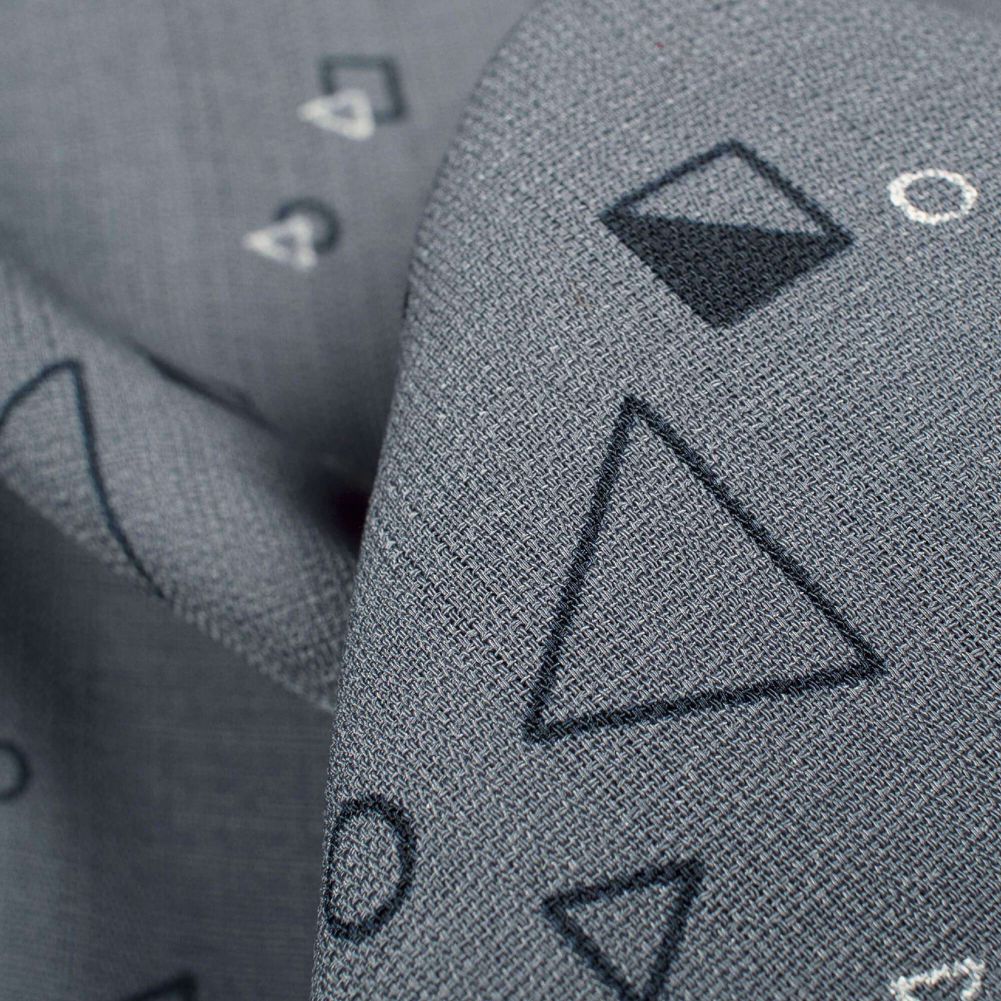 Lead Grey And  Black Geometric Pattern Screen Print Inbox Fabric (Width 56 Inches) - Fabcurate