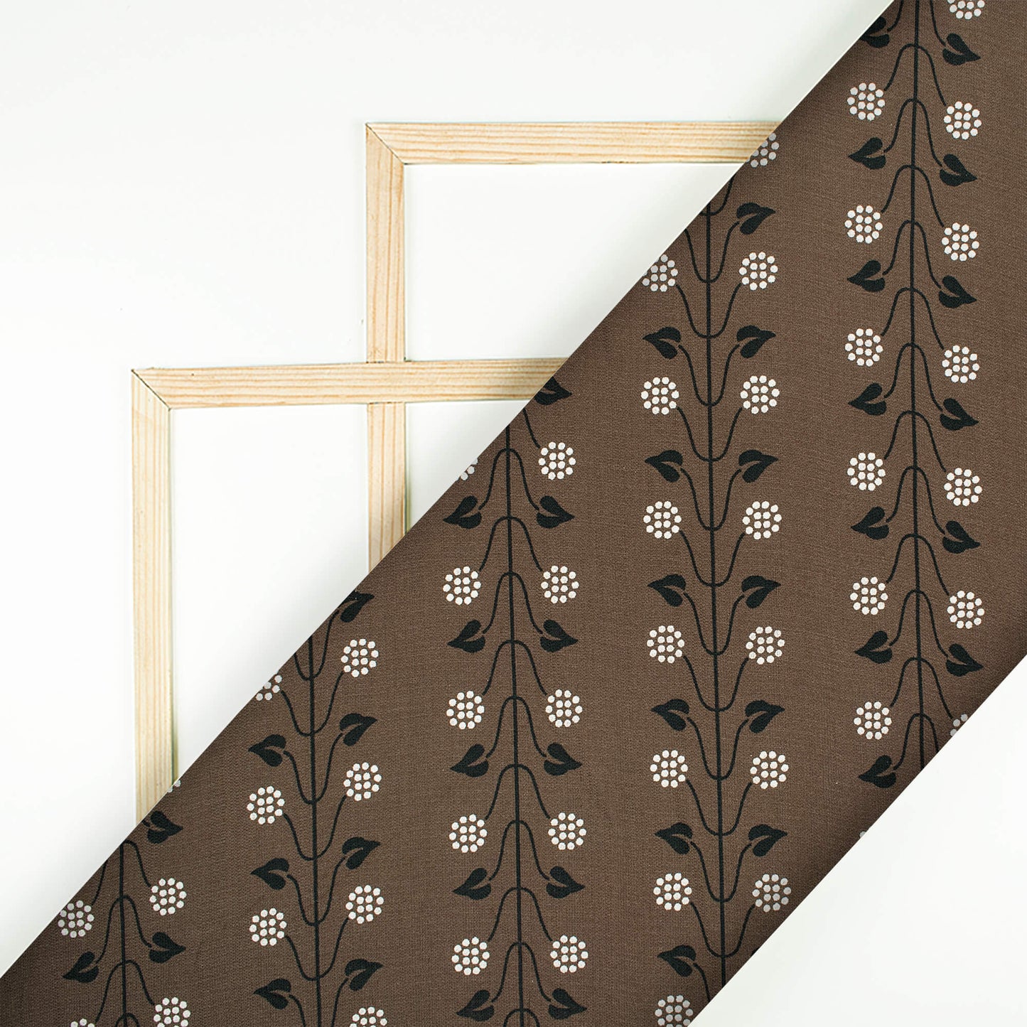 Carob Brown And Black Floral Pattern Screen Print Inbox Fabric (Width 56 Inches) - Fabcurate