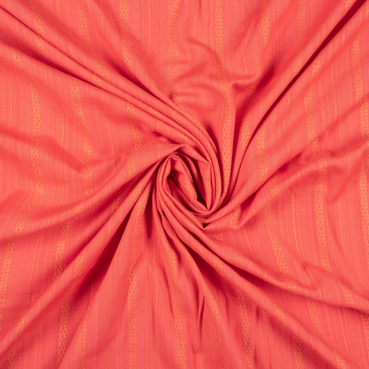 Salmon Orange Stripes Pattern Jacquard Rayon Slub Fabric (Width 56 Inches)