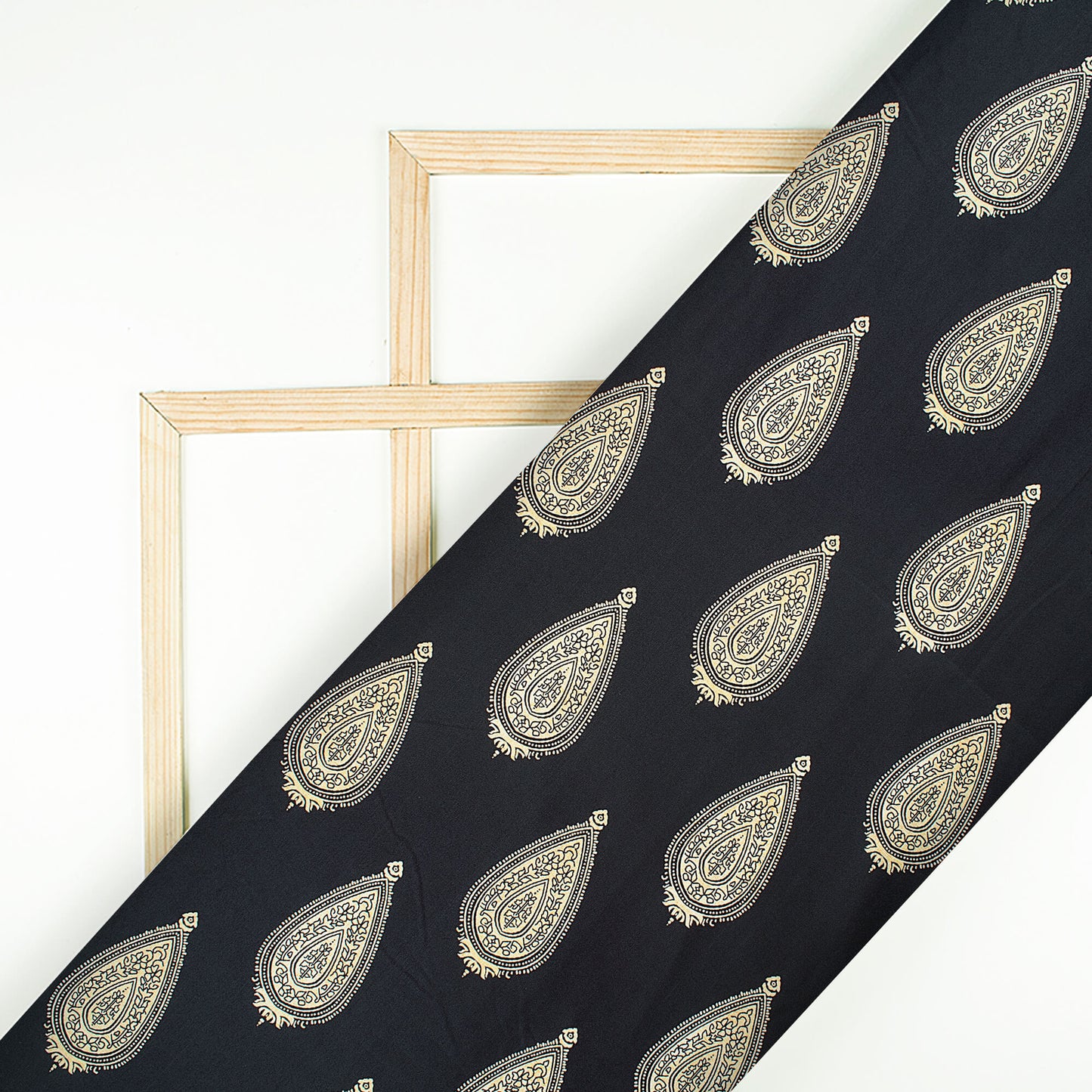 Black And Yellow Ethnic Pattern Digital Print Poly Rayon Fabric (Width 58 Inches)