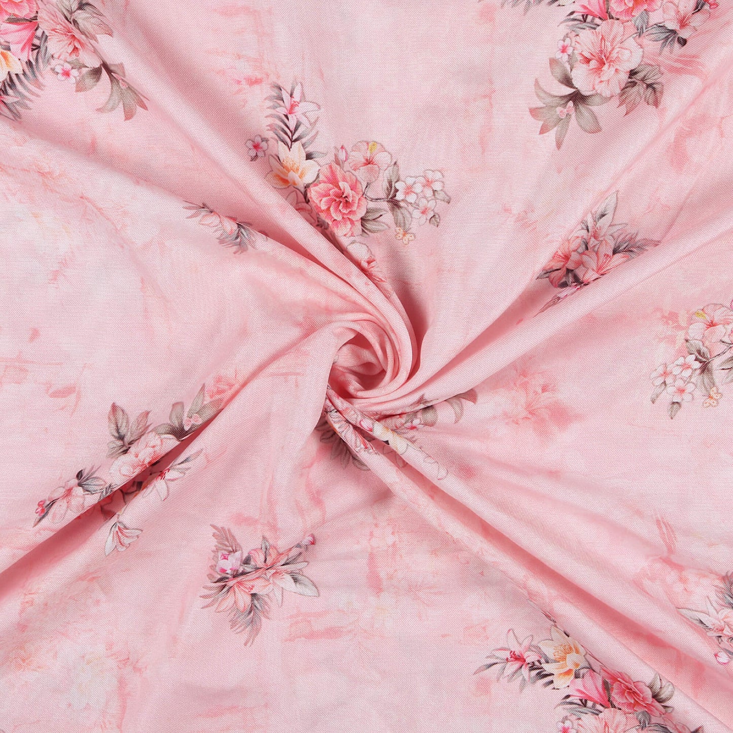 Baby Pink Floral Pattern Digital Print Poly Rayon Fabric (Width 58 Inches)