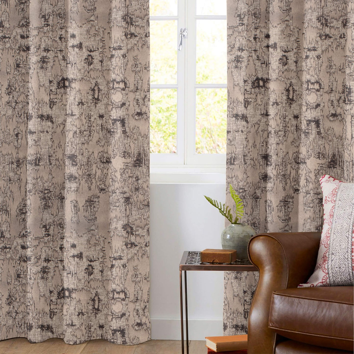 Stone Brown Self Textured Jacquard Premium Curtain Fabric (Width 48 Inches)