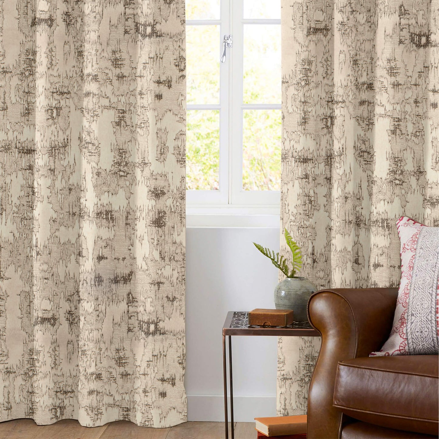 Sand Beige And Brown Self Textured Jacquard Premium Curtain Fabric (Width 48 Inches)