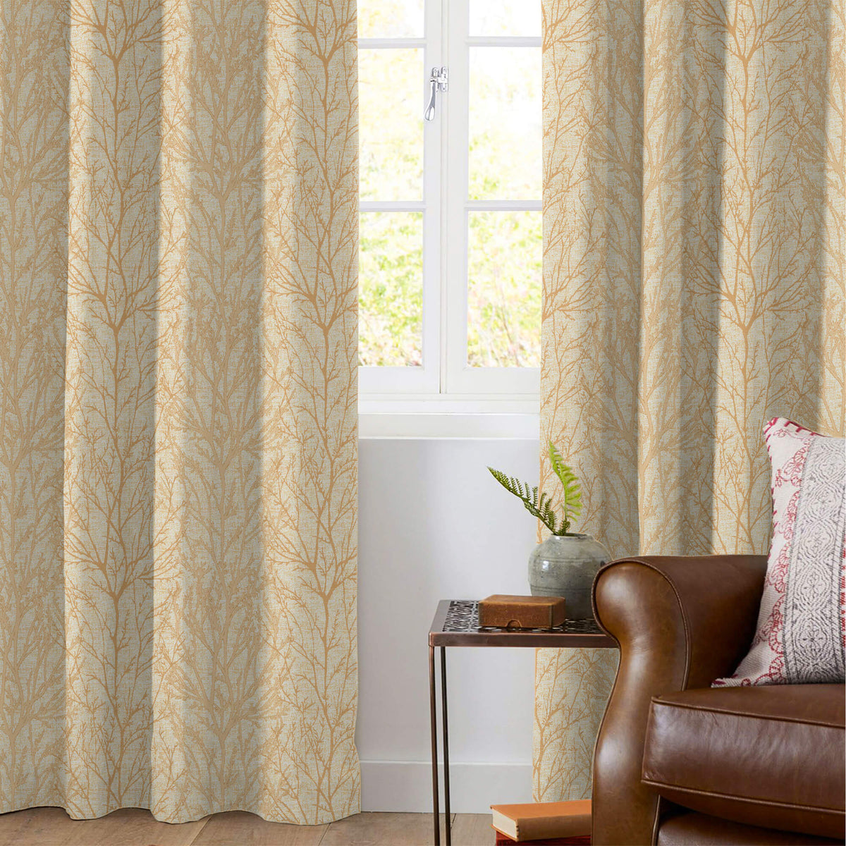Cream Abstarct Pattern Jacquard Premium Curtain Fabric (Width 48 Inches)