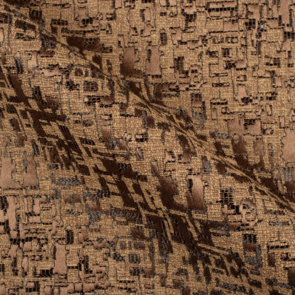 Honey Brown Self Textured Jacquard Premium Curtain Fabric (Width 48 Inches)