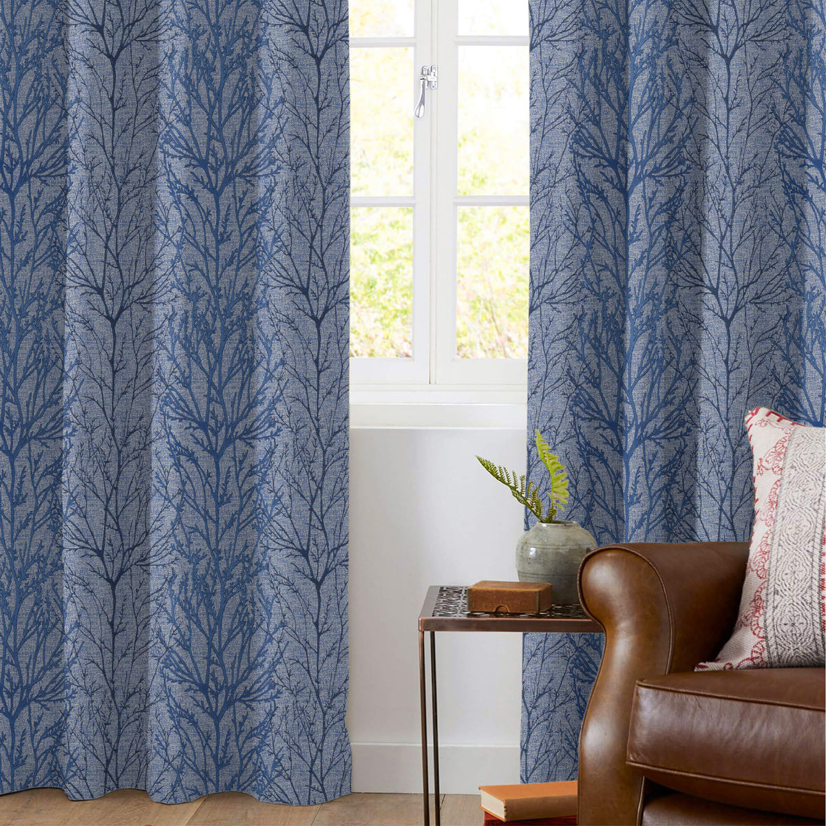 Jordy Blue Abstarct Pattern Jacquard Premium Curtain Fabric (Width 48 Inches)