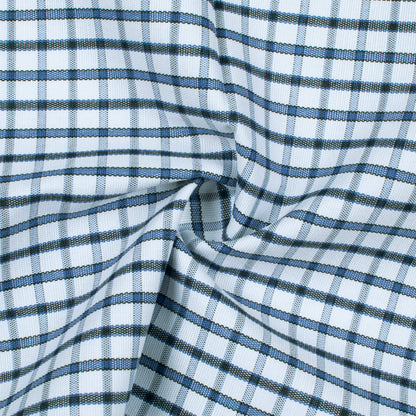 Blue And White Checks Pattern Yarn Dyed Premium Shirting Fabric (Width 58 Inches)